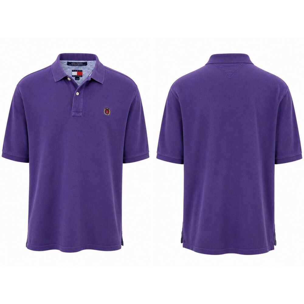 Vintage Tommy Hilfiger Purple Polo Shirt XL Y2K Preppy Cotton Rugby Golf Dadcore